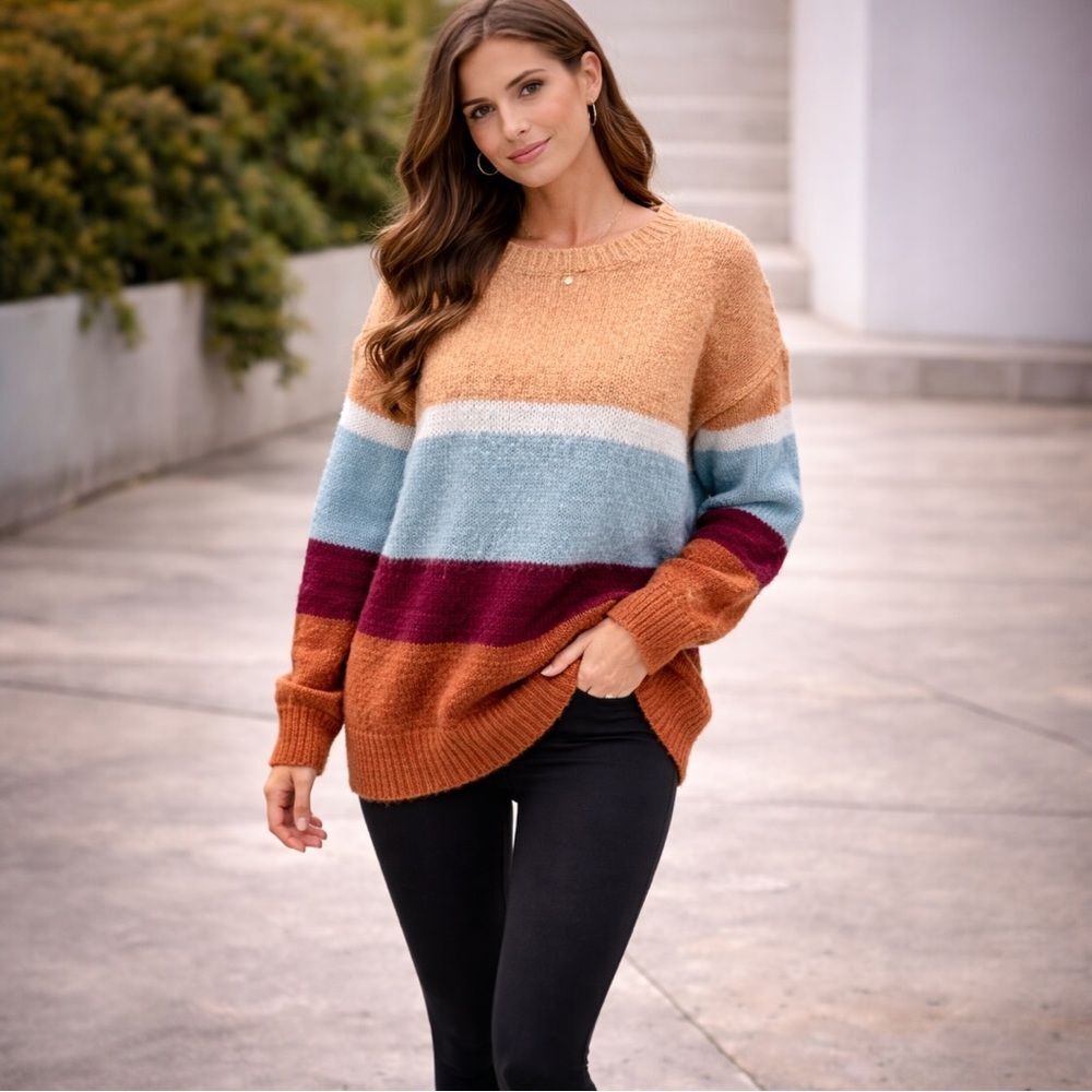 Forever 21 Colorblock Fuzzy Knit Sweater Size Medium M Oversized Cozy